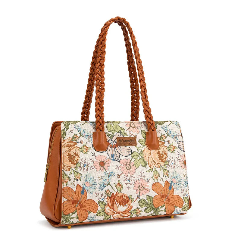 WRANGLER FLORAL PRINT BRAIDED SATCHEL BAG