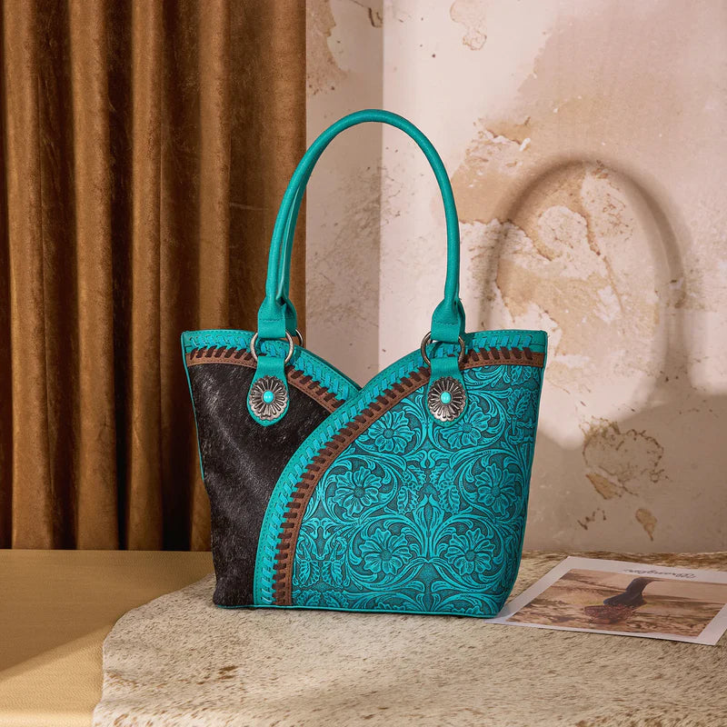 MONTANA WEST TOOLED & COWHIDE TOTE BAG