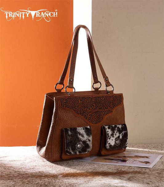 COWHIDE TOOLED CONCEALED CARRY TOTE BAG